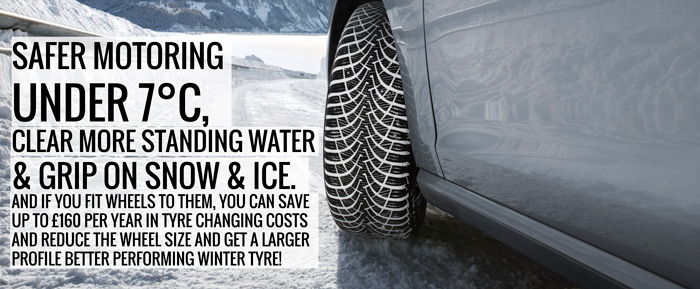 We sell winter wheel and tyre packages! Winter Wheels on a snow covered track